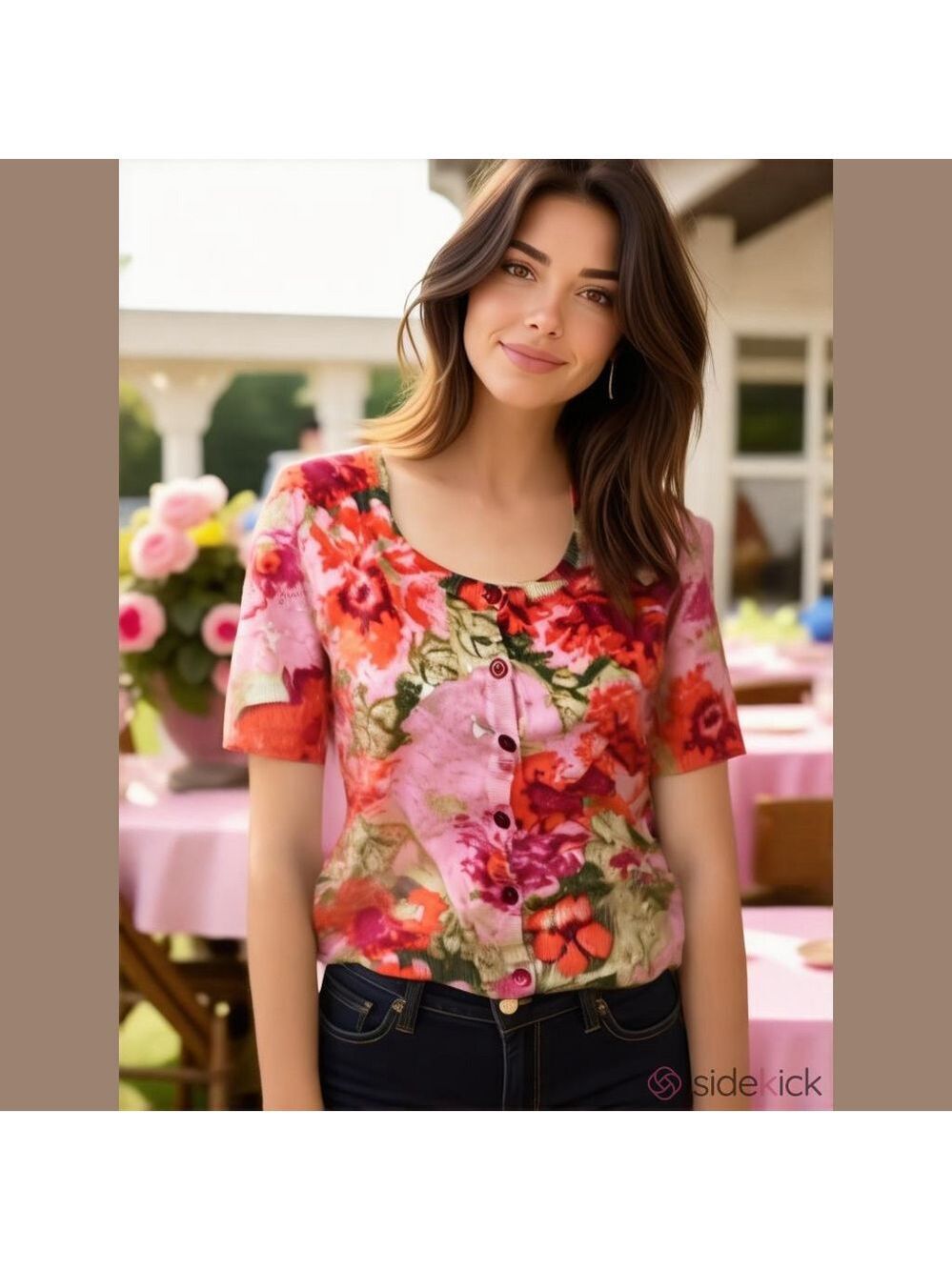 TALBOTS Talbot's Floral Cardigan Sweater XS